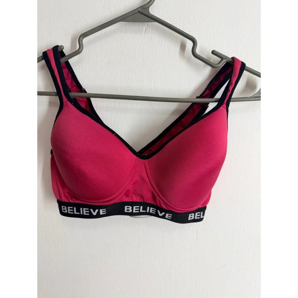 Believe Pink Sports Bra Padded Criss Cross Back Activewear Fuchsia Medium